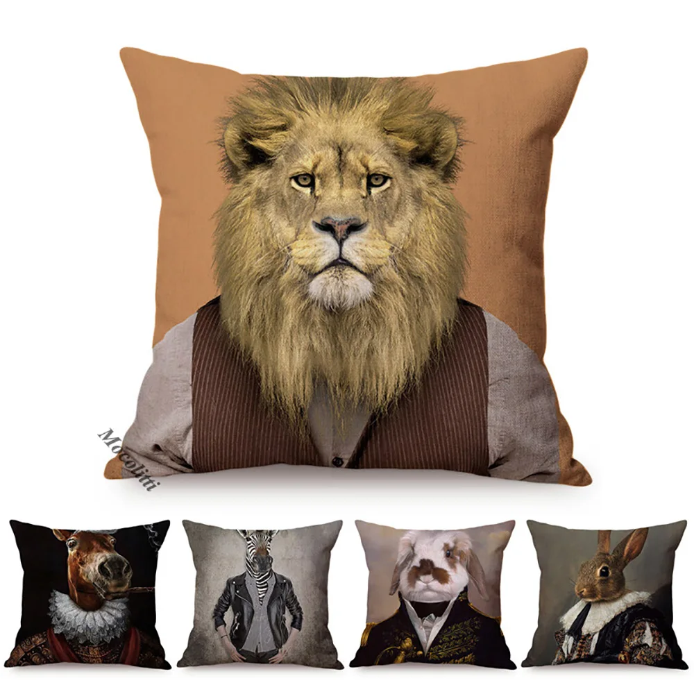 

Nordic Art Posters Style Decoration Cushion Cover Lion Rabbit Zebra Deer Funky Animal Funny Oil Painting Sofa Throw Pillow Cases