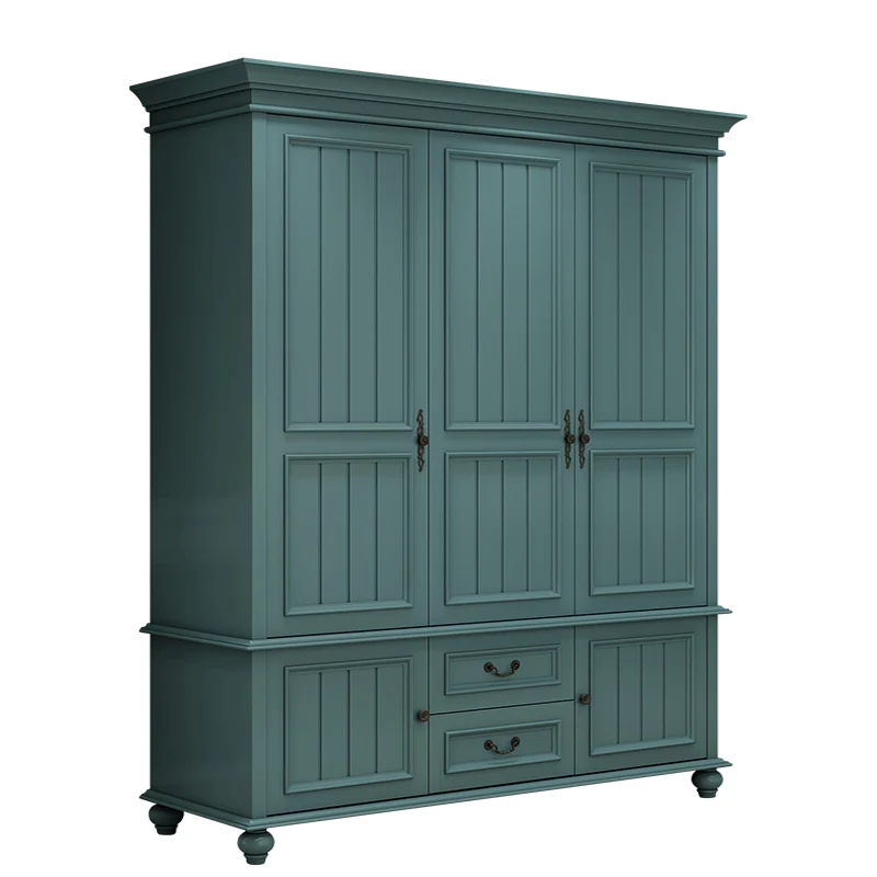 

Mediterranean solid wood wardrobe bedroom vintage storage cabinet coat closet