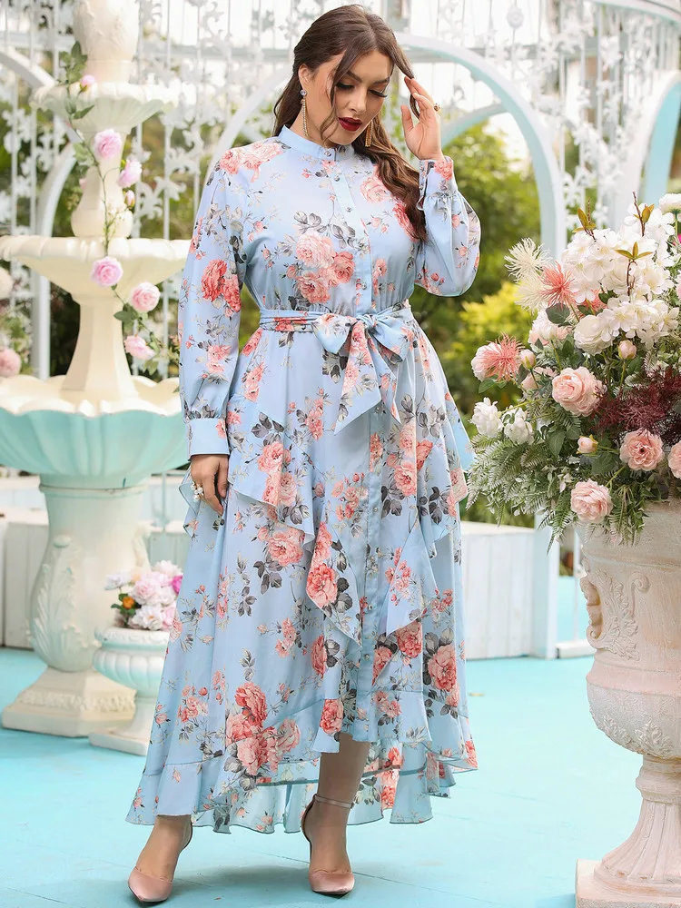

TOLEEN Women Plus Size Large Maxi Dresses 2022 Summer Casual Chic Elegant Floral Long Sleeve Evening Party Turkey Robe Clothing
