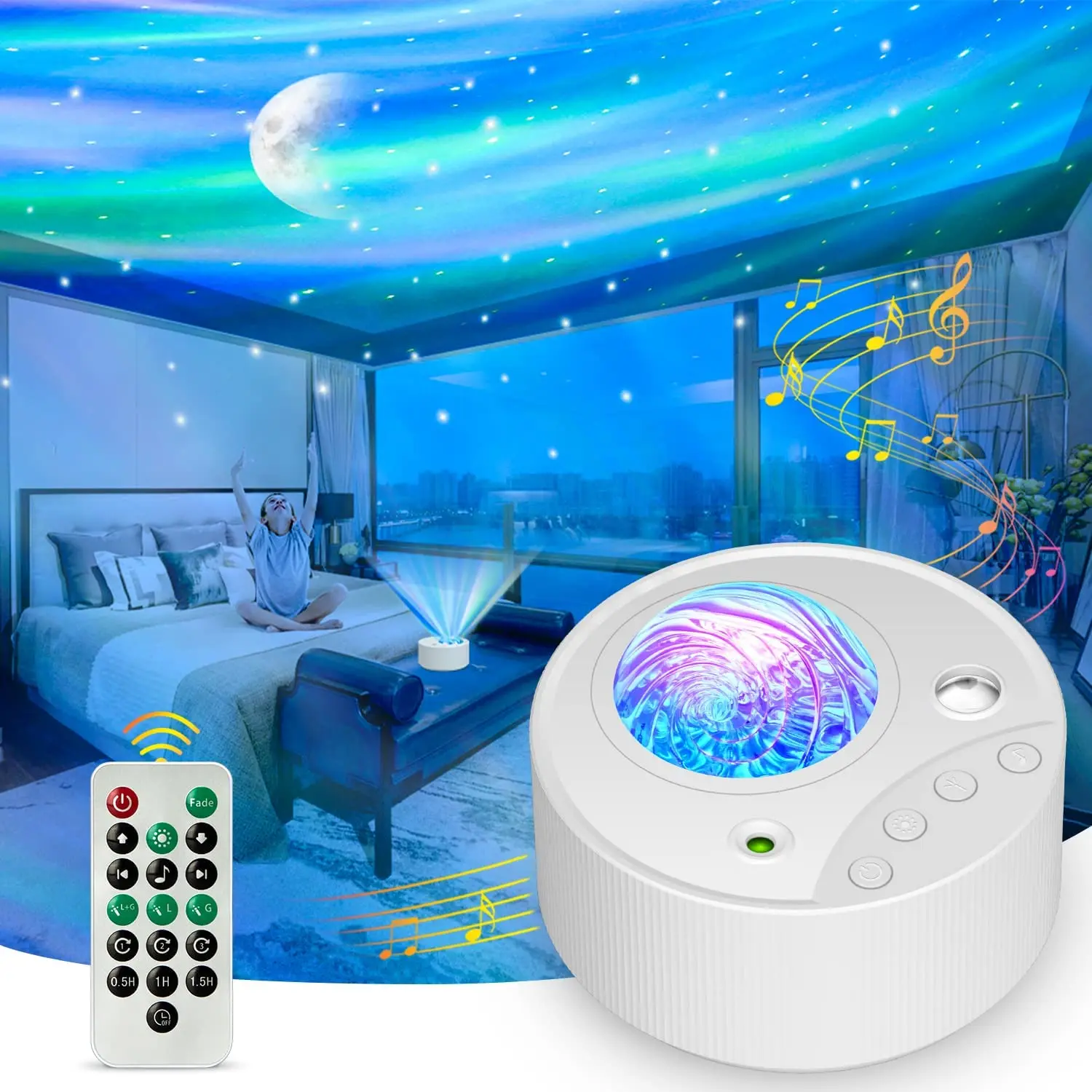 

Aurora Borealis Starry Sky Projector Night Light with Remote Timer Moon LED Lamp Kids Bedroom Home Room Decorative Nightlights