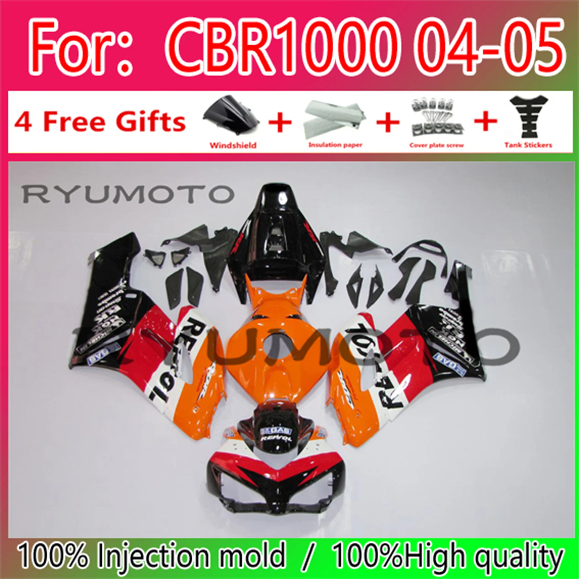 

New ABS Motorcycle Injection Mold Full Fairings Kit For Honda CBR1000RR 2004 2005 fairing Cbr 1000 rr 2004 2005 Fairing