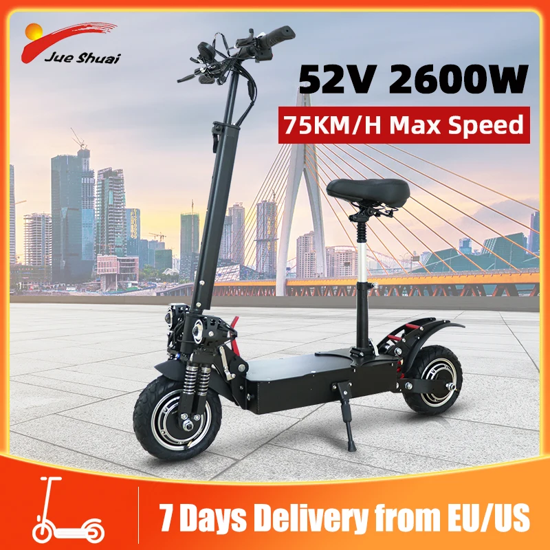 

Jueshuai Electric Scooter 2600W Dual Motor 75KM/H Trotinette Électrique Adults Seat 150kg Weight Capacity Foldable E Scooters