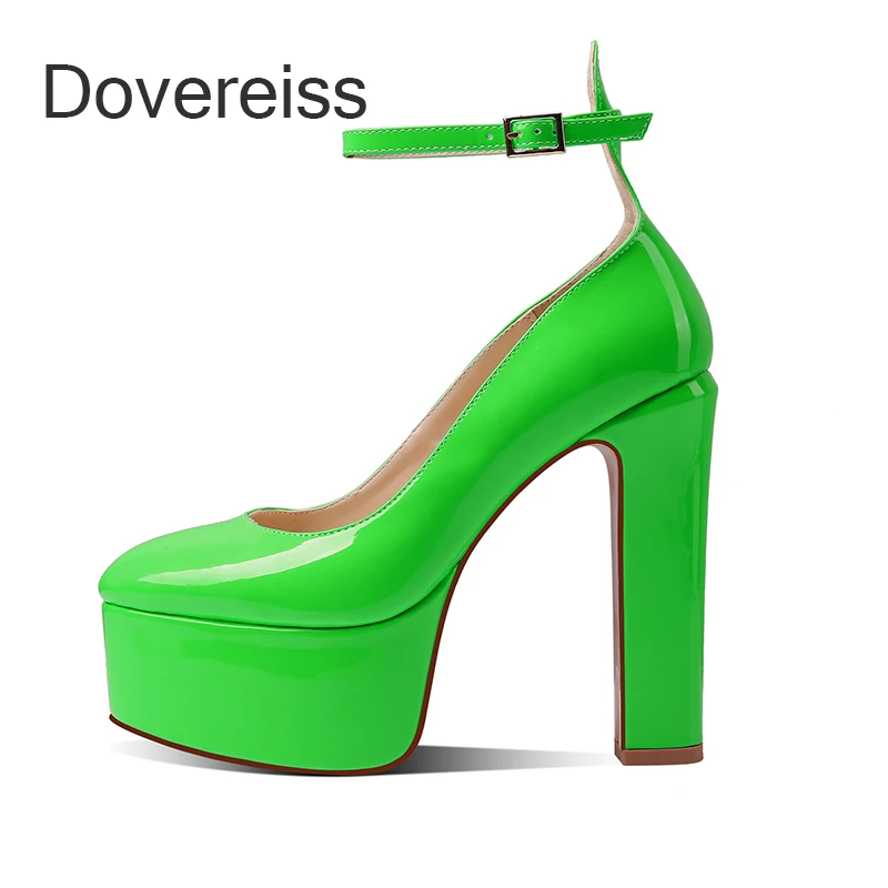 

2022 Fashion Red Green Waterproof Chunky Heels Pumps Buckle Women Shoes Platform Sexy 13.5CM Block Heels Big Size 40 41 42 43
