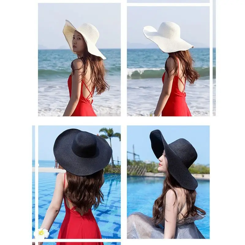 

2022 Women Summer Sunscreen Bow Ribbon Straw Hat Outing Sun Visor Holiday Cool Hat Seaside Beach Hat Female Casual All-match Cap