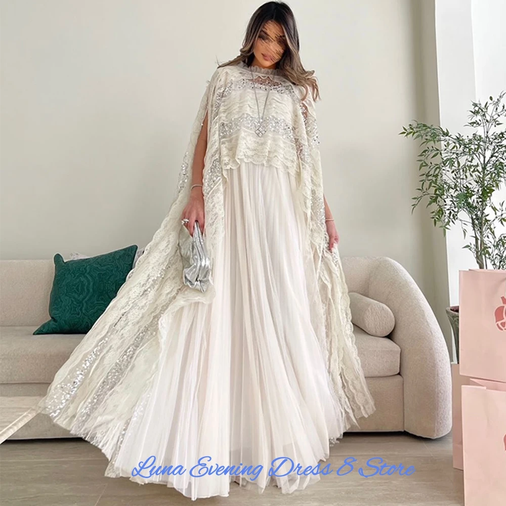Фото Изысканное бежевое шифоновое вечернее платье с элегантной кружевной накидкой, индивидуальный пошив, нарядные платья для вечеринок, нежные платья с пайетками для особых случаев №3