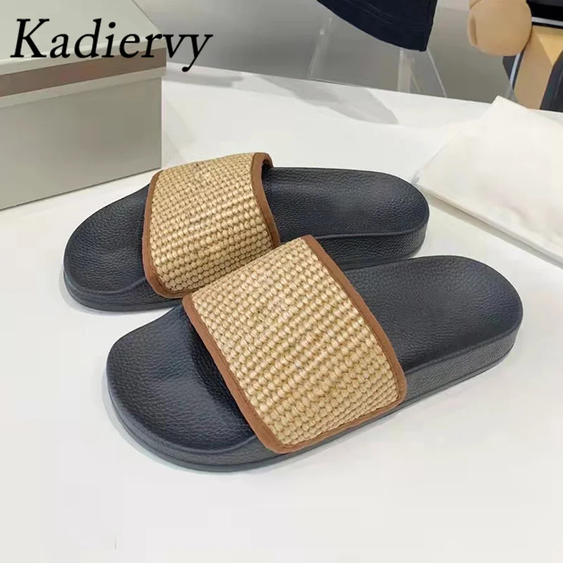 

Cane Braided Slippers Women Peep Toe Thick Sole Slides Woman Casual Flat Holiday Beach Mules Shoes Female Summer Slippers Woman