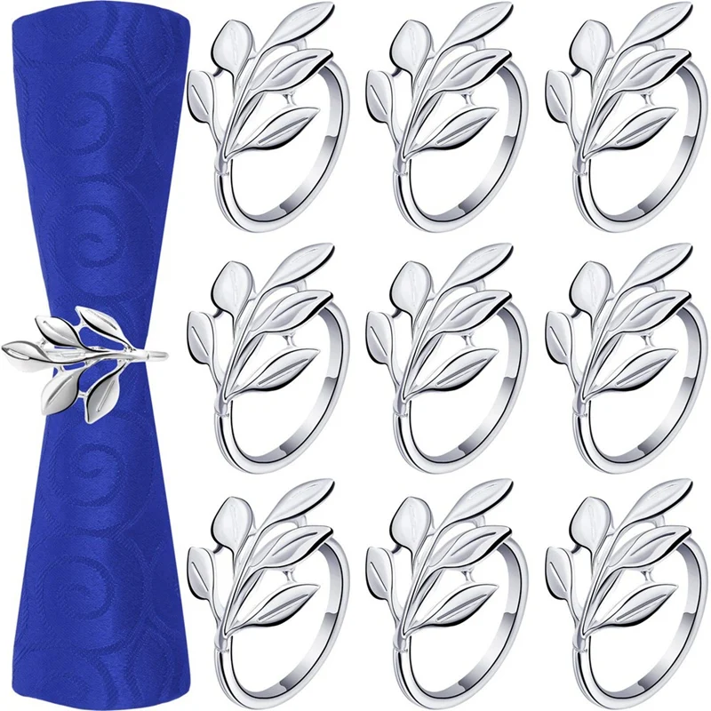 

Набор колец для салфеток с листьями 10 шт., винтажные Серебристые держатели для свадебных салфеток, для Дня Святого Валентина