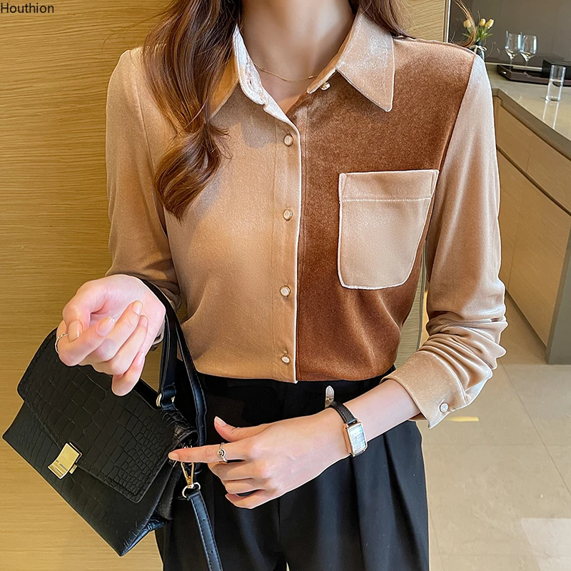 

Блузка женская шифоновая с длинным рукавом, Повседневная модная рубашка-поло с вышивкой в клетку, домашняя одежда, лето