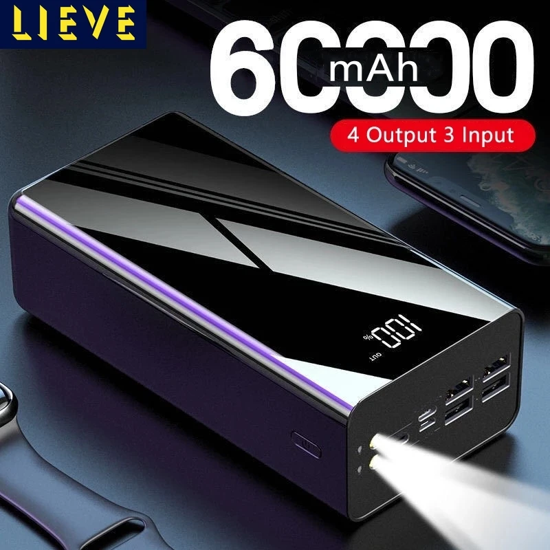 

60000mAh Power Bank Portable Charger External Battery Pack Powerbank 60000 mAh for iPhone 12 Pro Huawei Samsung Xiaomi Poverbank