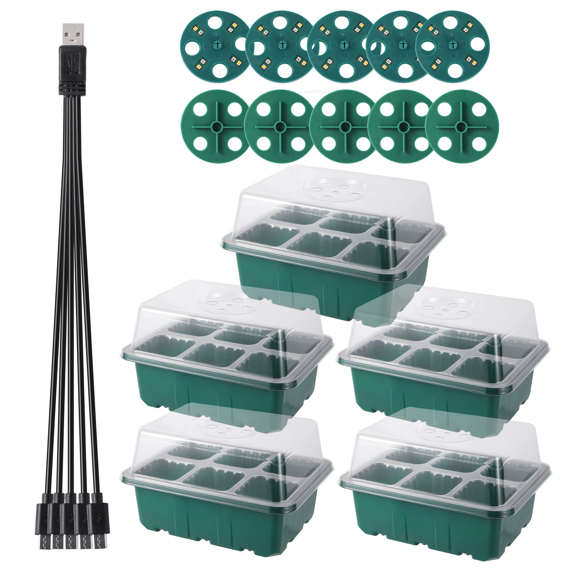 Full Spectrum LED Grow Light 6/12 Cells Seed Starter Kit Plant Seeds Grow Box Seedling Trays Germination Box with Dome And Base