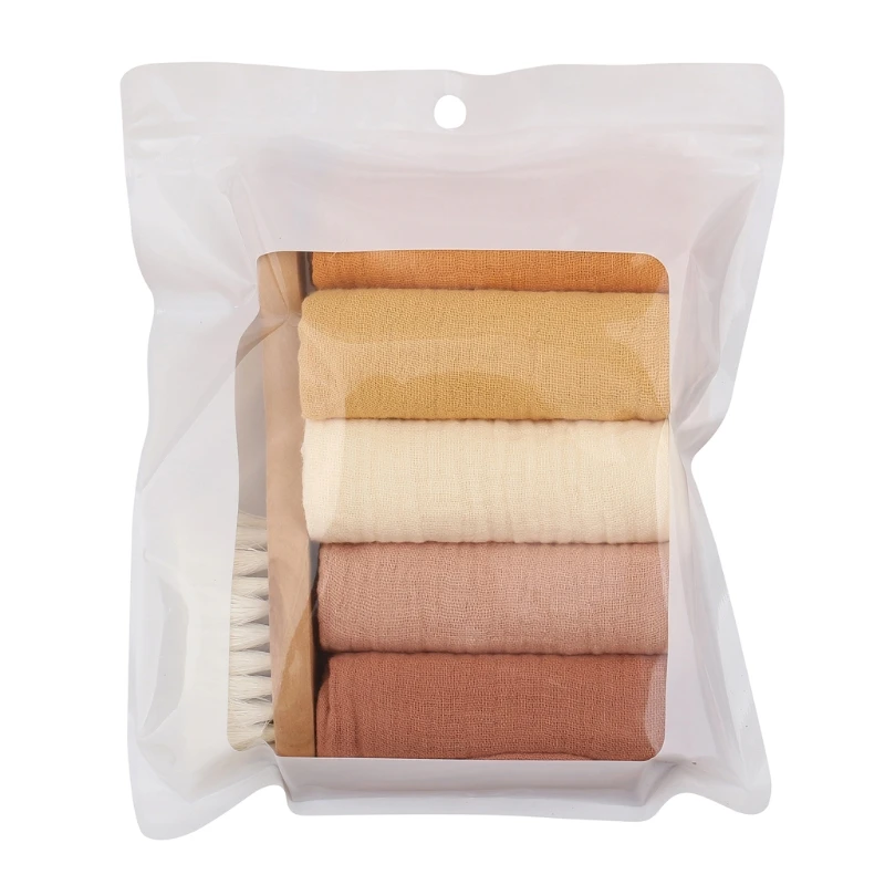 

Baby Square Towel Feeding Bib with Newborn Hair Brush Set Infant Soft Cotton Face Washcloth Handkerchief Muslin Saliva Towel Bur