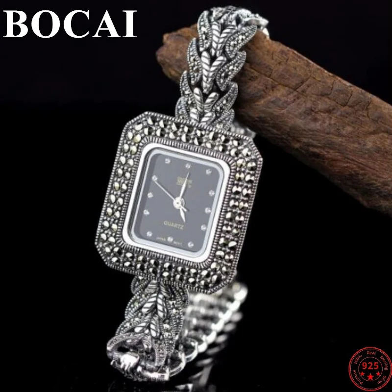 

BOCAI Sterling Silver S925 Bracelets for Women Simple Elegant Fashion Thai Silver Watch Pure Argentum Watchband Watch-strap