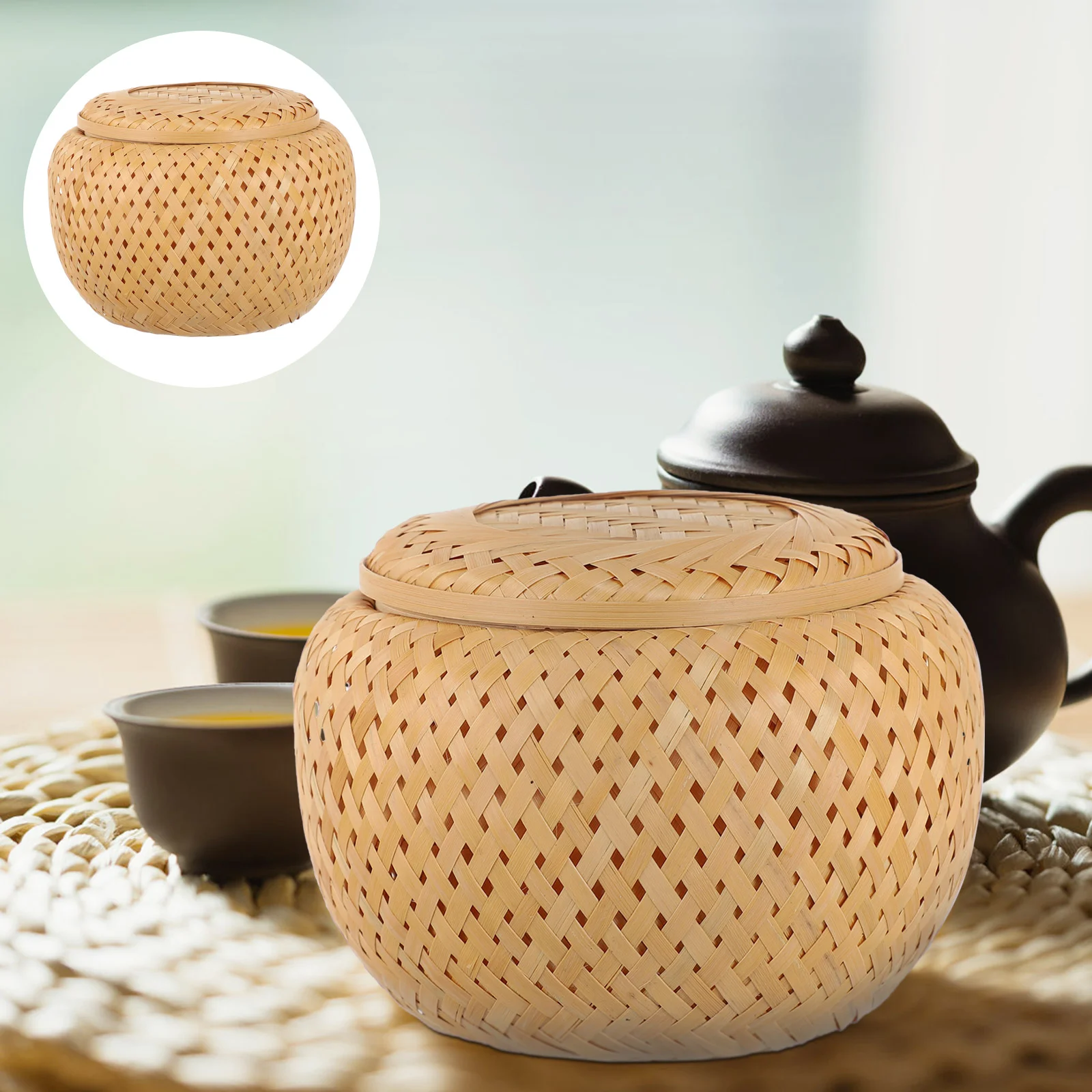 

Bamboo Woven Jar with Lid Household Bamboo Basket Gift Wrapping Basket Bamboo Jar
