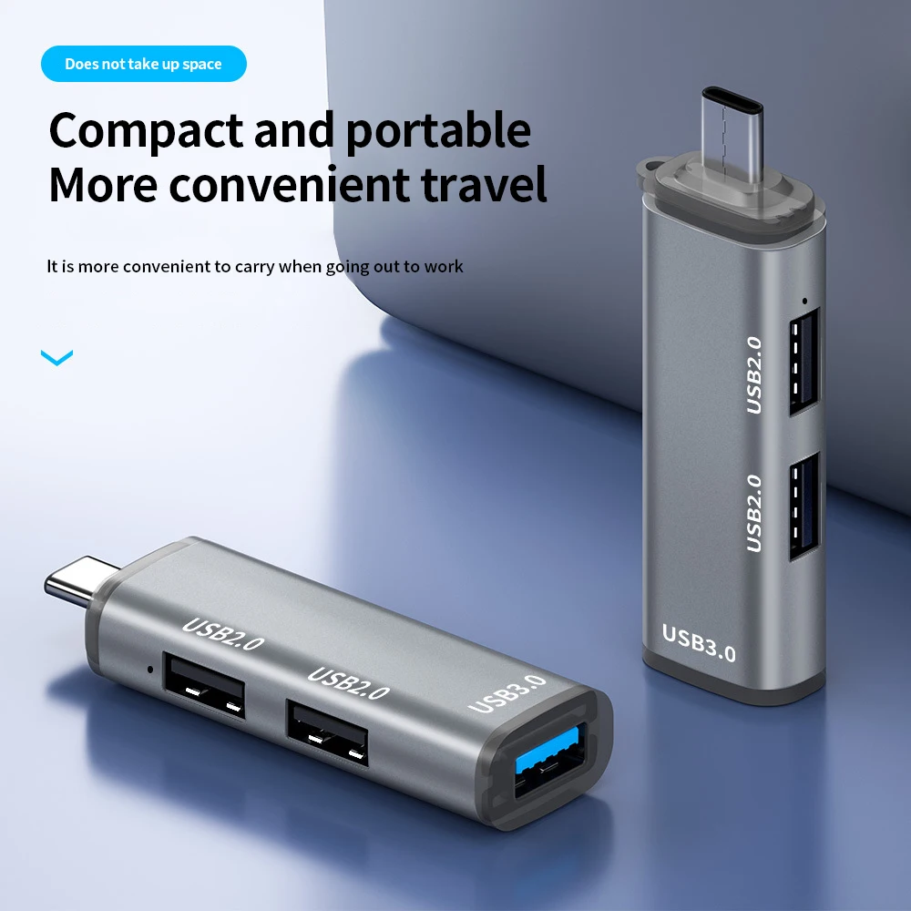

3 Port Multiple Expander Aluminum 3 In 1 Usb Splitter Adapter High-speed Mini Usb C Hub 3.0 Office Accessories Usb 3.0 2.0 Ports
