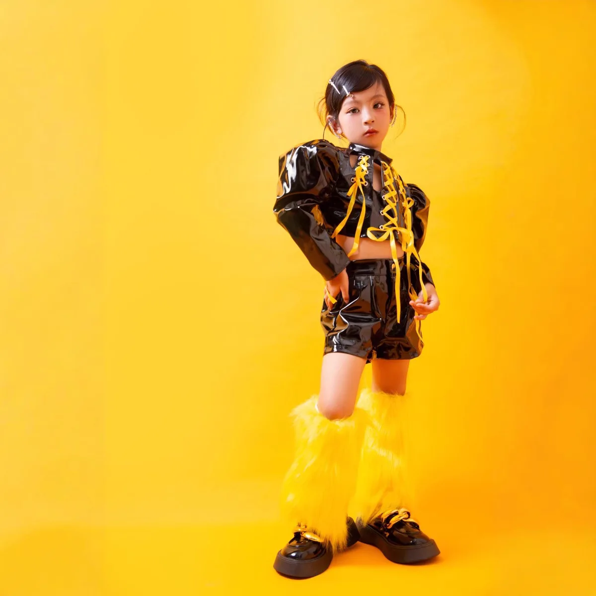 Фото Детский подиум Sun Child, простая стильная модная одежда для девочек, черная игра Pk, крутой детский подиум в стиле панк №3