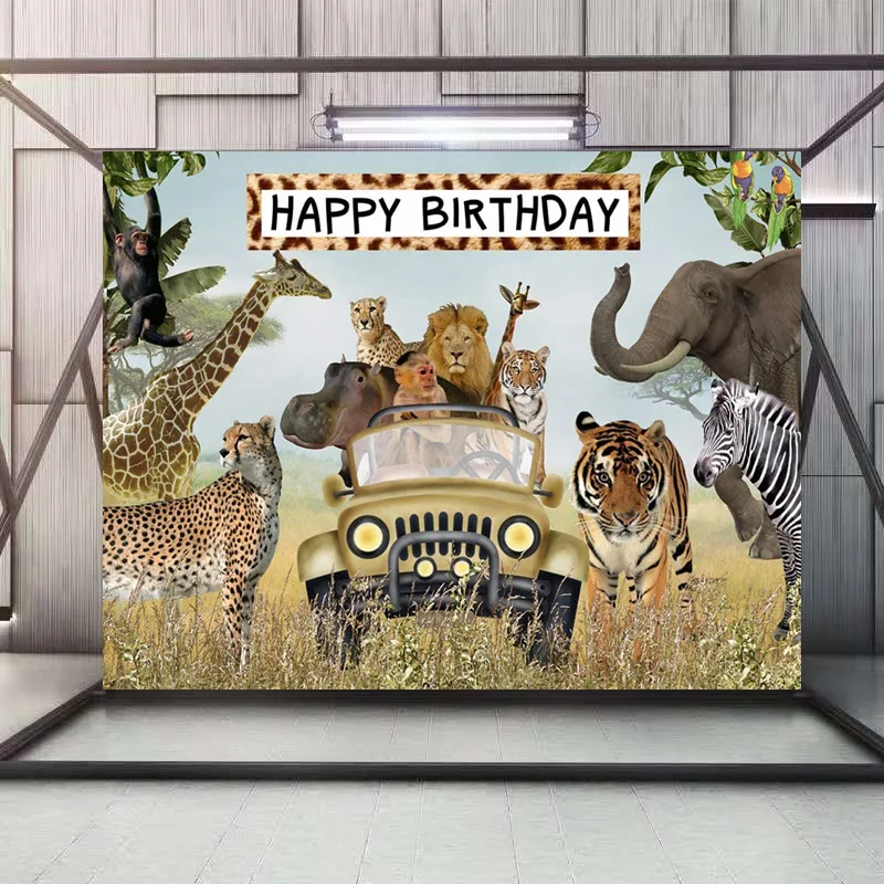 

Safari Animals Park Photography Background Happy Birthday Children Adventure Wild One Jungle Theme Party Backdrop Photocall