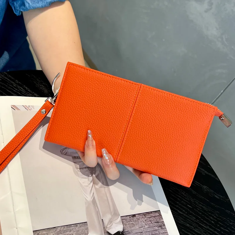 Long Wallets for Women Luxury Brand Design Zipper Genuine Leather Clutch Wallet Wrist Strap Coin Purse Card Holder Small Handbag