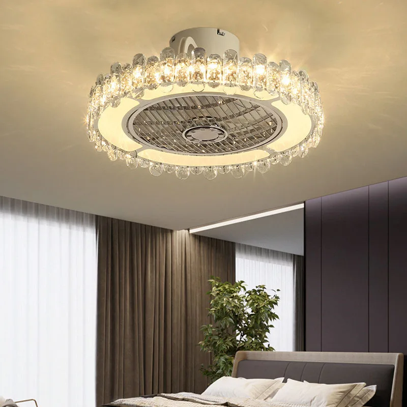 

50cm Crystal LED ceiling fan remote control ventilation lamp quiet car bedroom decoration modern ceiling fan free shipping