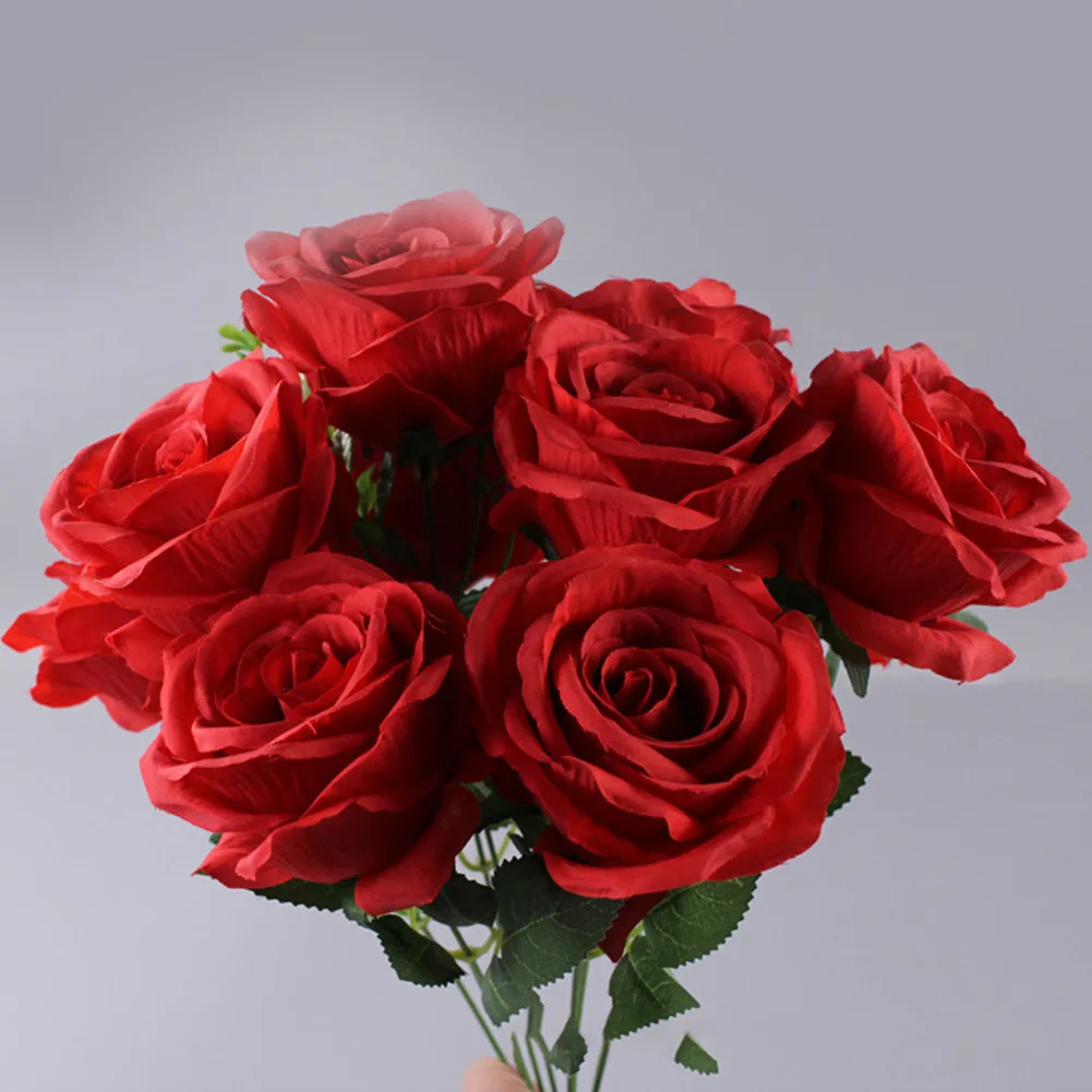 

10 бутонов, 45 см, красная/шампажная Роза, искусственный цветок, пластиковые Шелковые Растения, украшение для свадебной вечеринки, уличное укр...