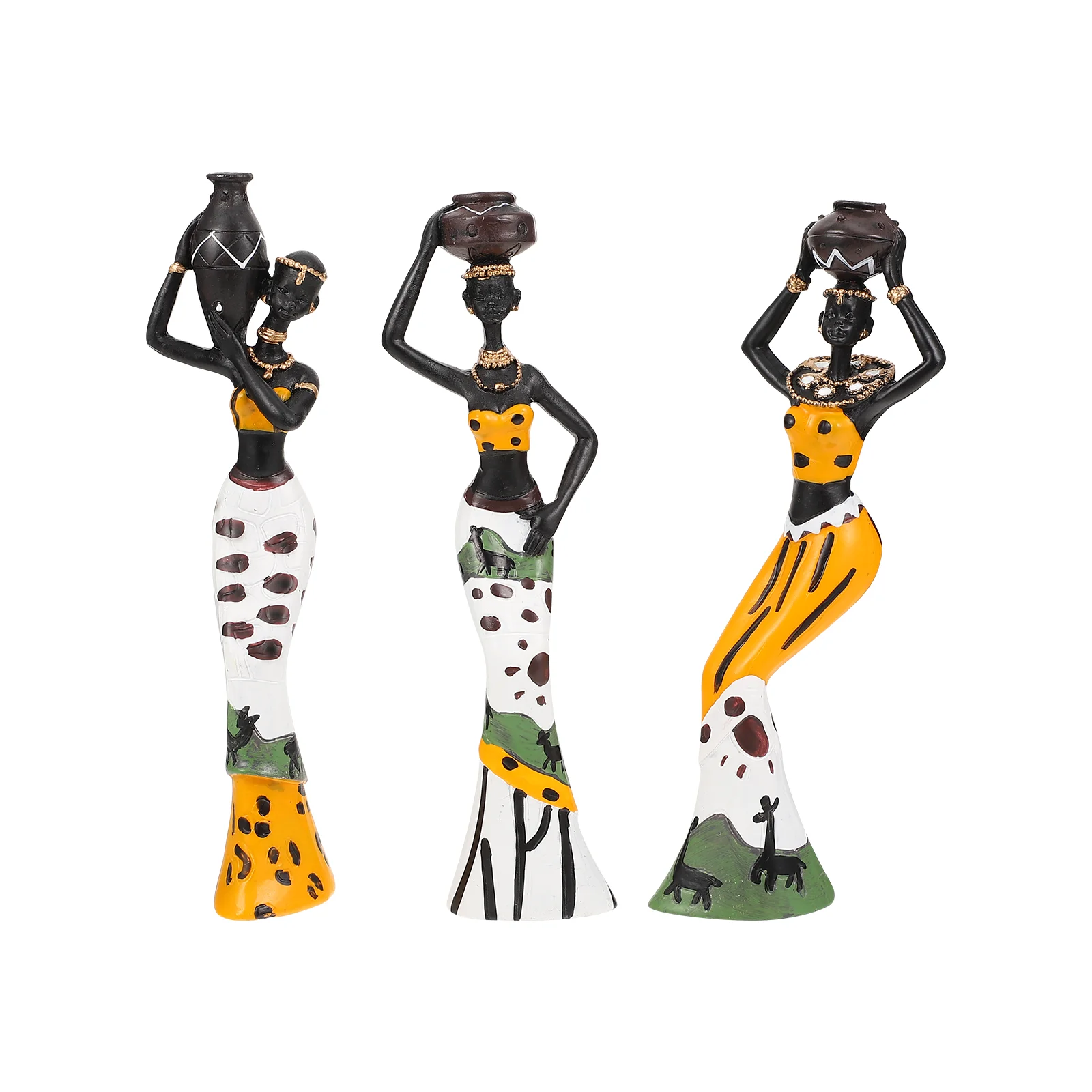 

3 Pcs Exotic Figurines African Female Figurine Vintage Shelf Sculpture African Statues Figurine Dining Table Decor