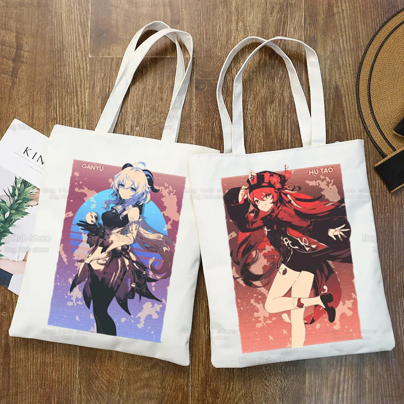 

Genshin Impact Venti Hu TaoShopping Bag Grocery Handbag Zhong Li Raiden Shogun Bolsas De Tela Tote Bolsa Shopping Bag Jute Tote