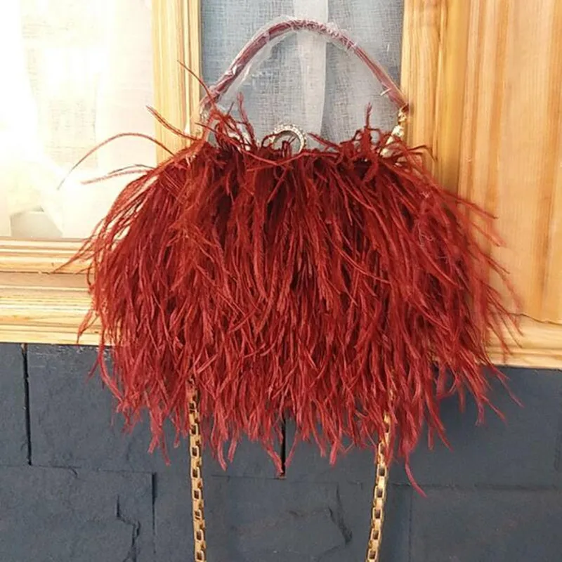 2023 Women's Evening Bags Trend New Brand Ostrich Hair Banquet Bag Luxury Designer Handbags Fashion Chain Shoulder Bags Clutches