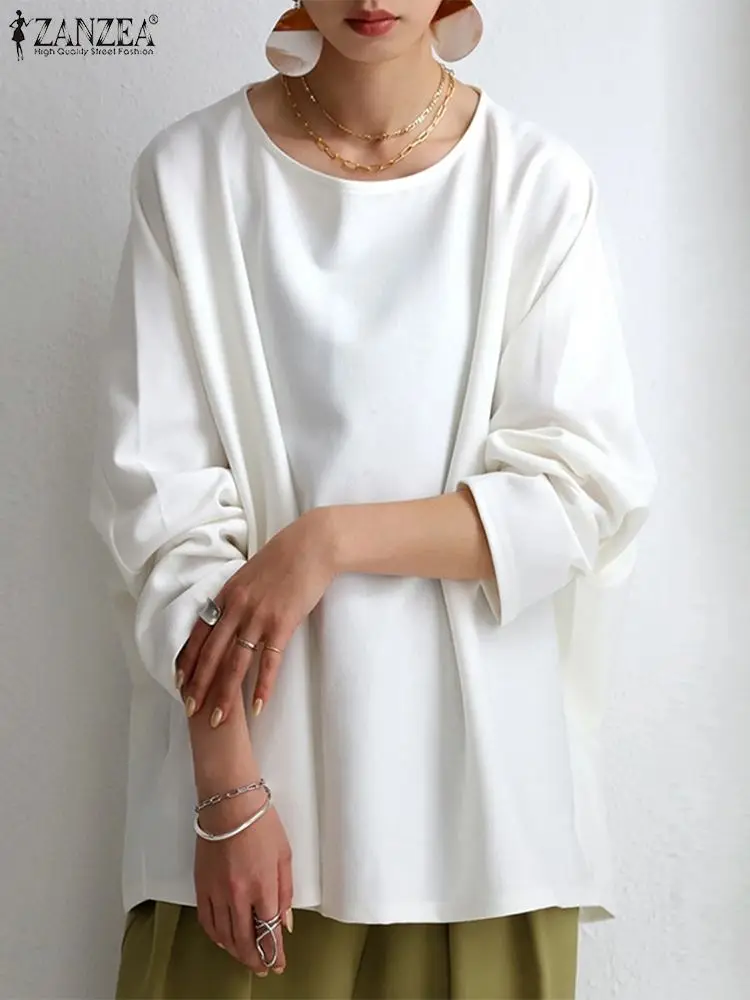 

Oversized Vintage Blouse Women Casual Long Sleeve O Neck Chemise ZANZEA Spring Solid Vocation Pullover Femininas Work Tunic Top