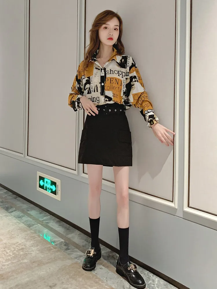 Женские рубашки с длинным рукавом и гонконгским принтом новинка 2024 ретро