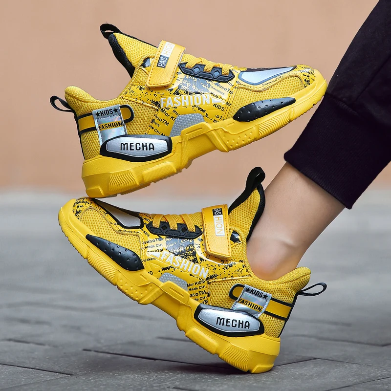 Cheap Boys Cartoon Yellow Sneakers Breathable Summer Shoes Sport Children Fashion Graffiti Sneakers Non-slip детские кроссовки