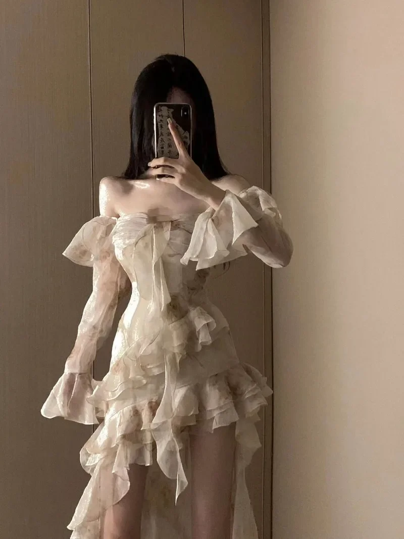 Элегантное модное платье с открытыми плечами для женщин Осенние Асимметричные