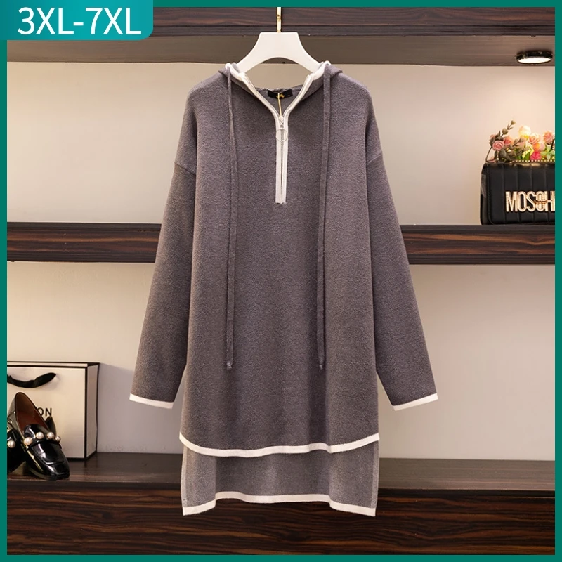 New 2022 Autumn Winter Plus Size Hoodie Dress For Women Large Size Loose Long  Sleeve Gray Knit Mini Dress 3XL 4XL 5XL 6XL 7XL - купить по выгодной цене |  AliExpress