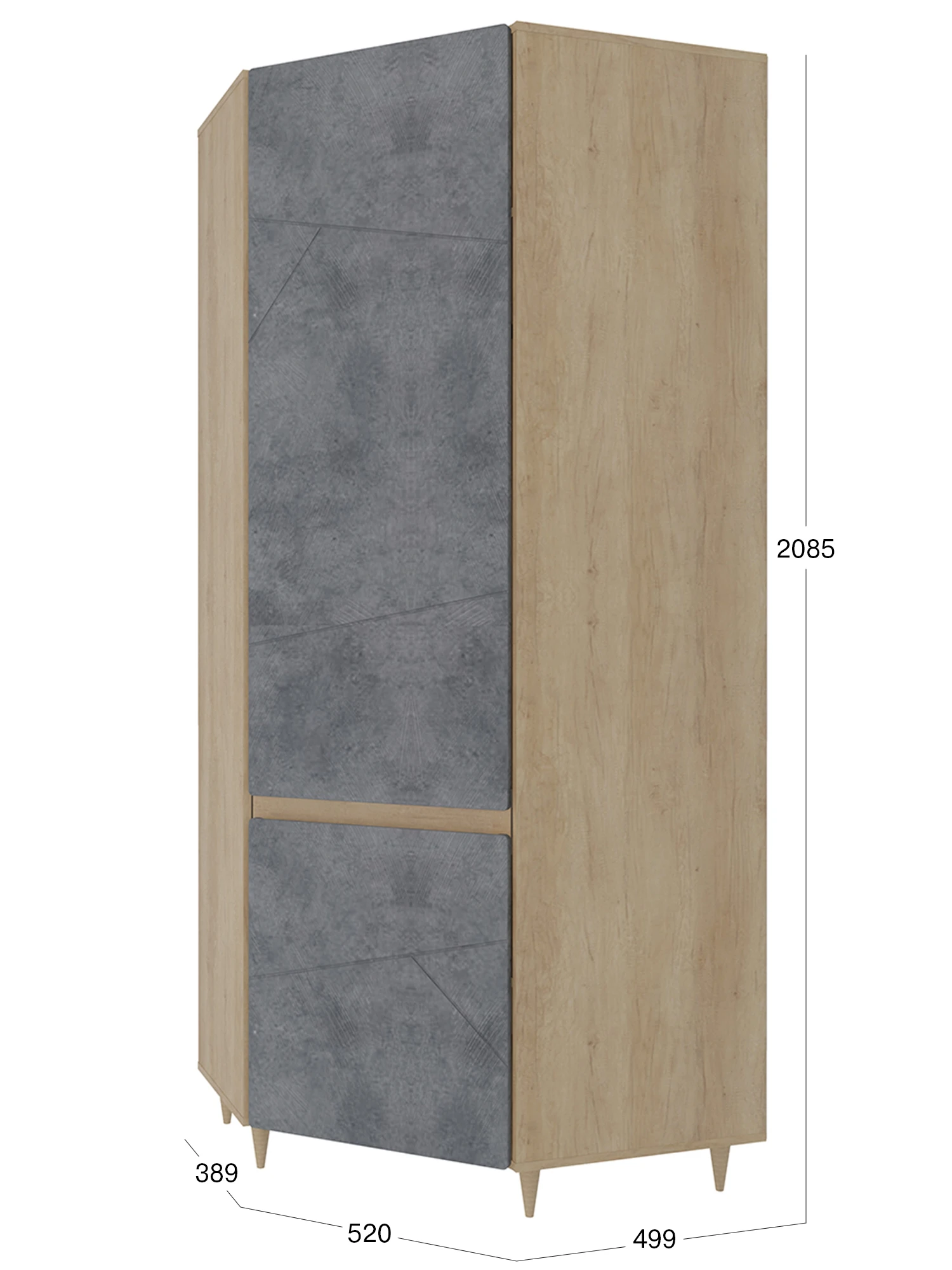 Угловой шкаф Beneli Kyoto Concrete Dark/Oak Nebraska Furniture для гостиной комнаты, консольный стеллаж для хранения, деревянный комод.