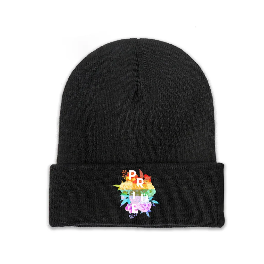 

Knit Hat LGBT Pride Month Lesbian Gay Bisexual Transgender Winter Warm Beanie Caps Floral Men Women Fashion Casual Bonnet