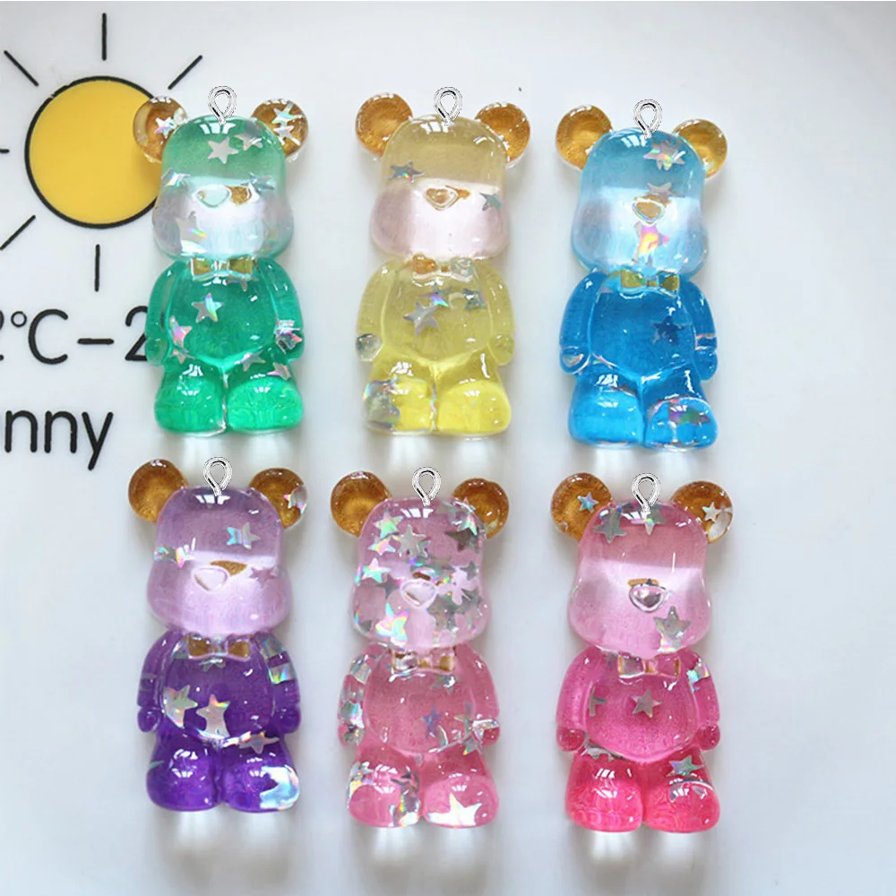 10 шт. прозрачный 40x18 мм Блестящий медведь с плоским основанием подвески для сережек браслета заколка для волос «сделай сам» ювелирные изделия подвески аксессуары для украшения