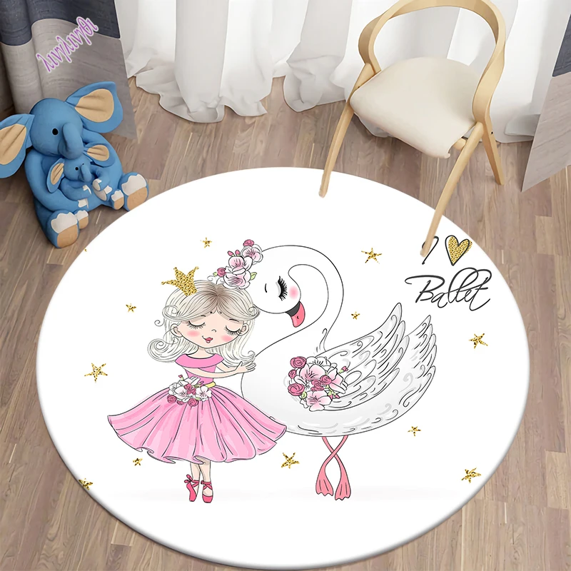 Cartoon Ballet Girl Round Carpet for Living Room Area Rug Kids Carpet Bedroom Floor Mat for Children Soft tapis Children Carpet