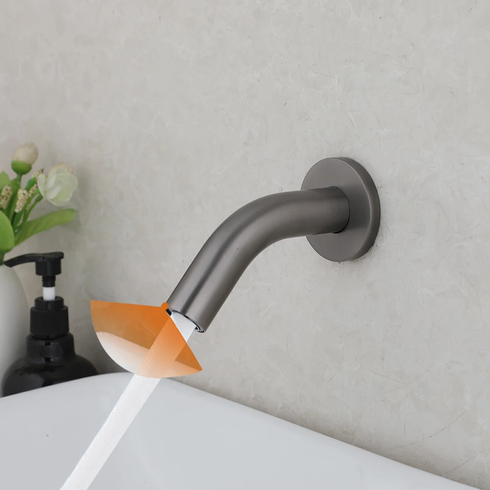 Автоматический сенсорный смеситель KEMAIDI темно-серого цвета, смесители для раковины в ванной комнате, Твердый латунный смеситель горячей и холодной воды Tap, настенный монтаж