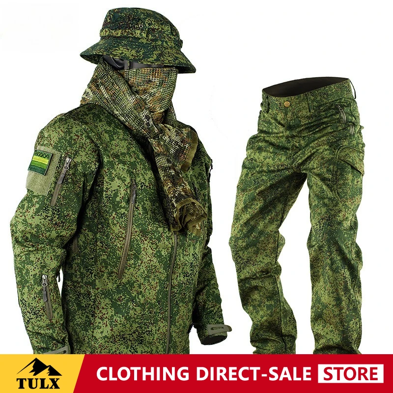 Фото Костюм мужской Shark Softshell 3-в-1 для осени и зимы, водонепроницаемый, ветрозащитный, с капюшоном, камуфляжный, 2 предмета, для кемпинга, походов и альпинизма №2