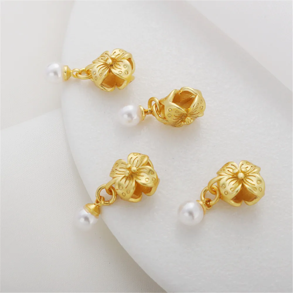 

18K gold-coated antique gold pendant shell bead large hole clover dumb gold plated bracelet necklace earring diy jewelry