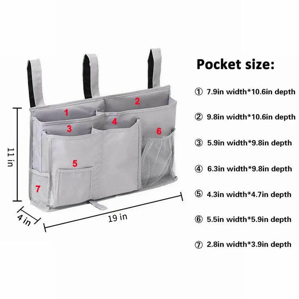 

Bedside Hanging Storage Bag Grey 8 Pocket Organizer For Hold Book Alarm Clock Headphones Charging Cables Household Accessory