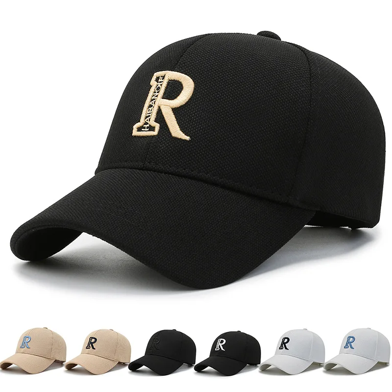 

R Standard Hat Men's Fashionable Summer Peaked Cap New Men's Big Head Circumference Baseball Cap Women's Black Trend Gorras