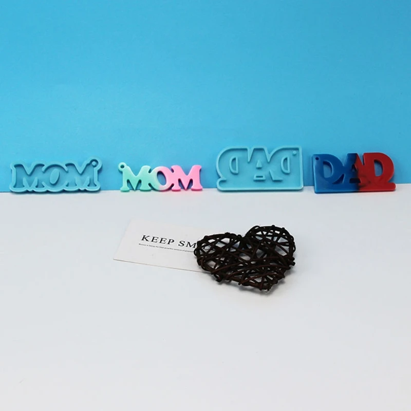 

95AB 2 Pcs DAD and MOM Keychain Epoxy Resin Mold Earrings Pendant Silicone Mould DIY Crafts Jewelry Necklace Casting Tool