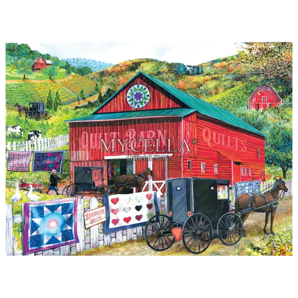 

Quilt Barn Farm carriage scenery Full 5d Diy Diamond Painting Cross Stitch Complete Kits Mosaic Embroidery Home Decoration Art