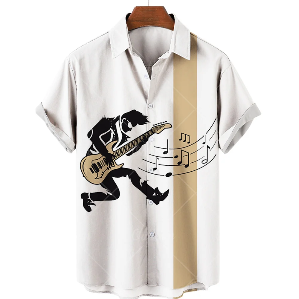 Men's Short Sleeve Hawaiian T Shirt Guitar 3D Printed Casual Loose Mens Striped Style Plus Size 5XL