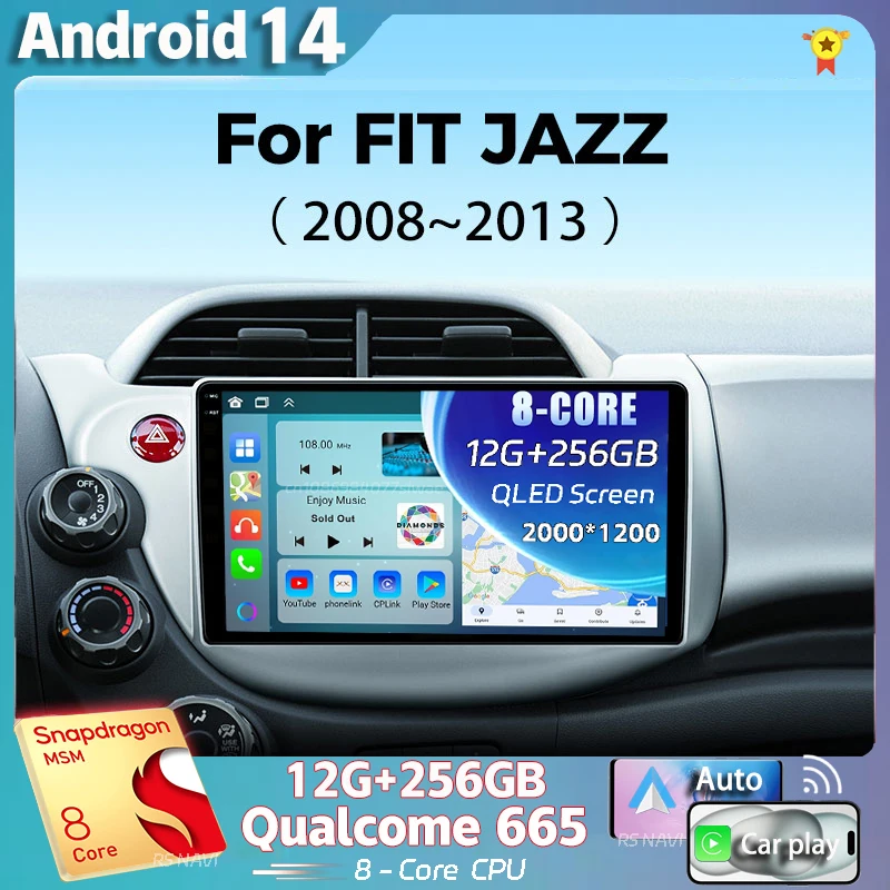 Android 14 для HONDA FIT JAZZ 2008 2009 2010 2011 2012 2013 2K QLED стерео автомобильный радиоприемник