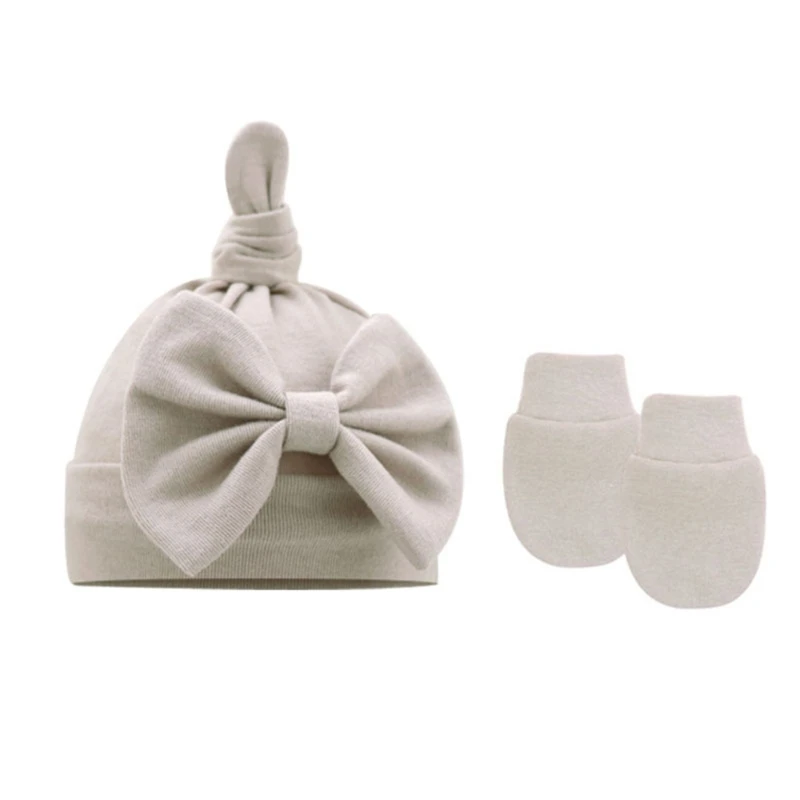 

Детский бант, шапка и перчатки для мальчиков и девочек 0-3-6 месяцев, дышащие рукавицы против царапин, Детские хлопковые шапки с черепом, подар...