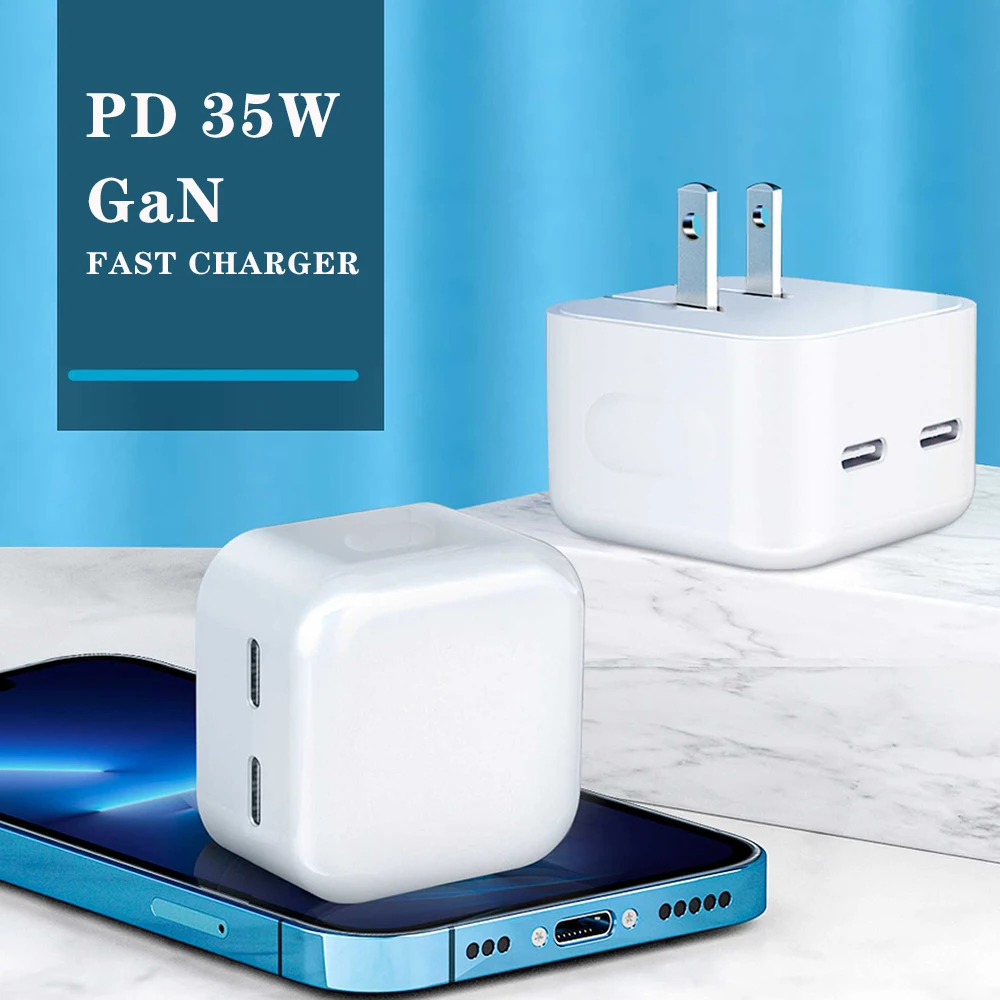 

35W GaN Charger 2-Port Quick Charge Type C PD Fast Charger Portable Travel Wall USB C Charger for iPhone 13 12 11 Pro Max iPad