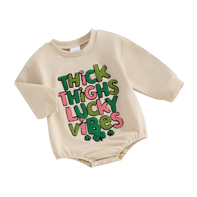 

Baby Girls Autumn Romper Long Sleeve Crew Neck Letter Embroidery Casual Sweatshirt Romper