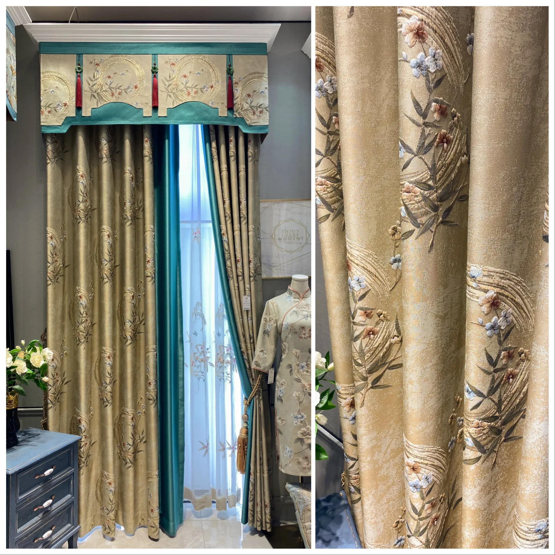 

Curtains for Living Dining Room Bedroom New Chinese Style Curtains European Style Embossed High Precision
