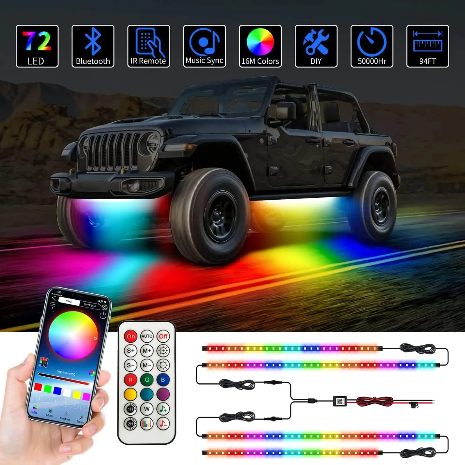 Неоновая Rgb Автомобильная Фотовспышка Нижний Пульт Дистанционного Управления