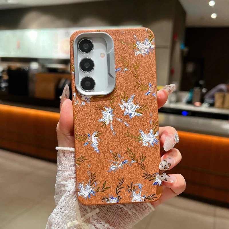 Чехол с серебряным цветком для Samsung Galaxy A55 A54 5G A35 A25 A15 A16 A52 A53 A14 A34 S20 S21 FE S22 S23 S24 Ultra